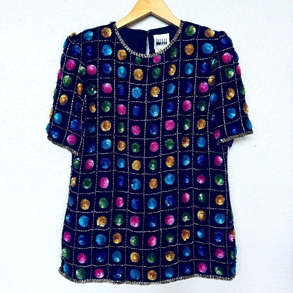 Vintage Leslie Fay Sequin Dressy Formal Evening Top M